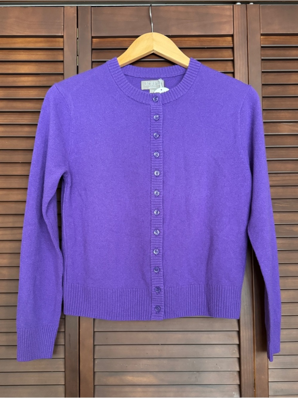 NWT J.CREW Purple 100% Cashmere Knit Crew Neck Button-Up Cardigan Sweater XS